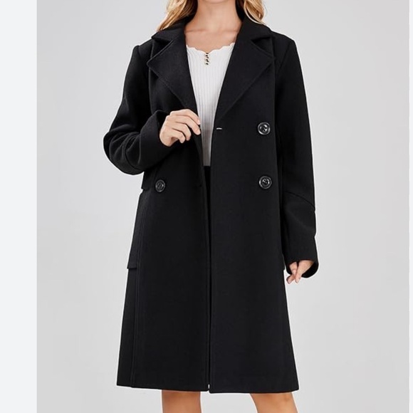 Chou Yatou Jackets & Blazers - Chou Yatou Double Breasted Wool Blend Black Pea Coat Women’s Sz M with Pocket